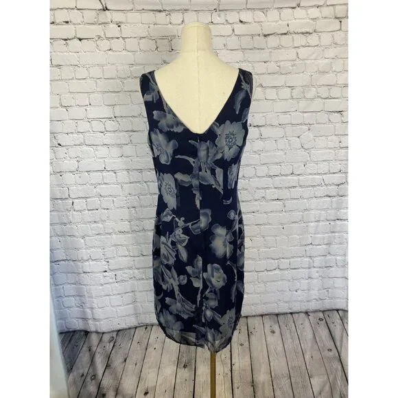 LAST CHANCE Mica Size 10 Navy Blue Floral Scoop Neck Midi Dress - Picture 4 of 6